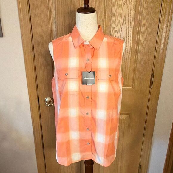 NWT Eddie Bauer Plaid Mountain Sleeveless Shirt Medium - Picture 2 of 10